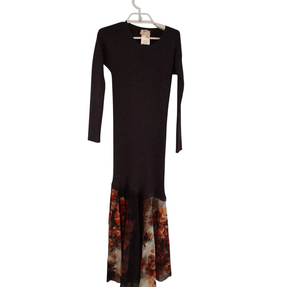 Fuzzi Maxi dress womens Medium Italy wool & tulle Fall Storm mixed media